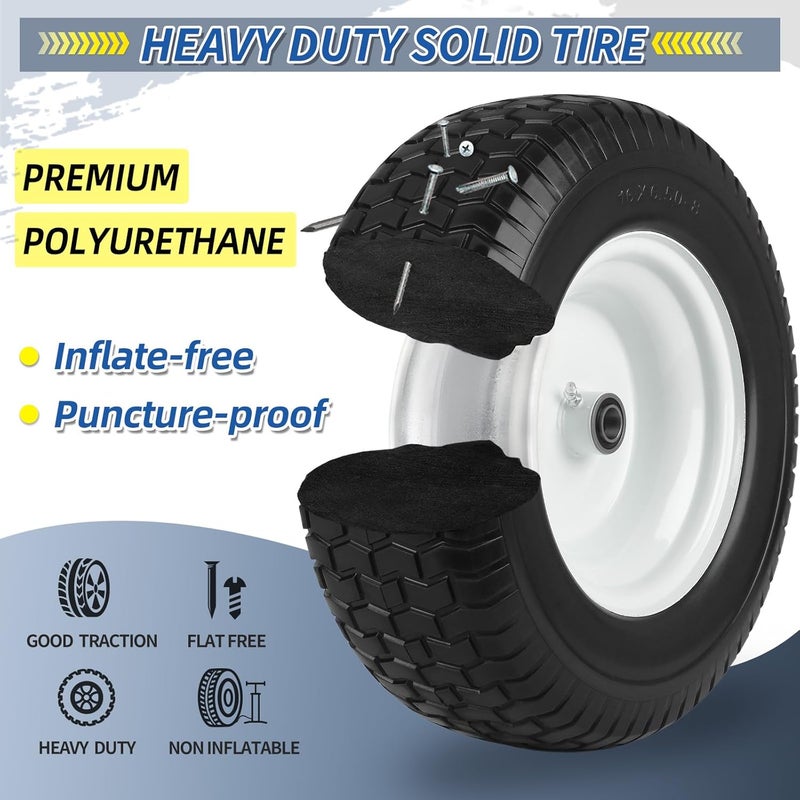 GICOOL 16x6.50-8 Flat Free Riding Lawn Mower Tire and Wheel, 2 Pcs 16x6.5-8nhs Garden Tractor Lawnmower Tyre, with 3/4" & 5/8" Bearing, 3" -4.5" -6" Centered Hub - Image 3